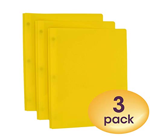 Smead Poly Two-Pocket Folder, Three-Hole Punch Prong Fasteners, Letter Size, Yellow, 3 per Pack (87733) - color: Yellow