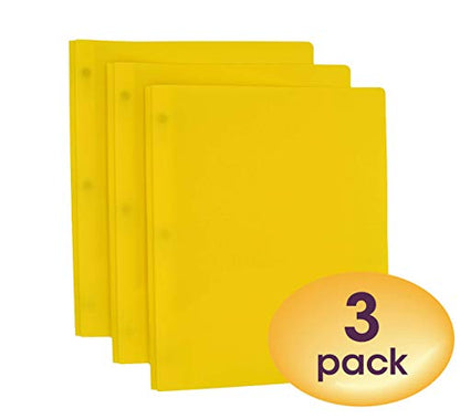Smead Poly Two-Pocket Folder, Three-Hole Punch Prong Fasteners, Letter Size, Yellow, 3 per Pack (87733) - color: Yellow