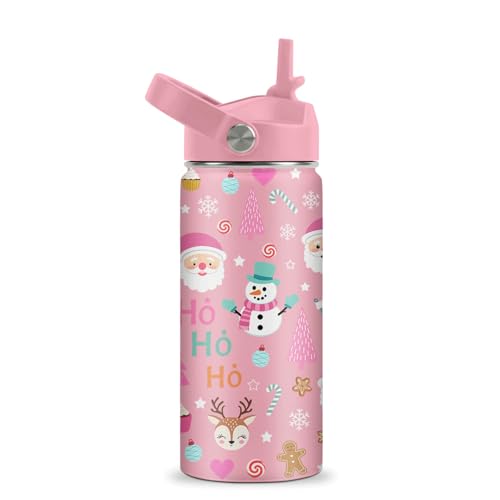 Pink Christmas Water Bottle - Pink Santa Claus 16oz Stainless Steel Water Bottle with Straw - Winter Holiday Insulated Cup for Girls - Xmas Snowman Kids Tumbler for School, Sports, Travel - color: Christmas Pink01, size: 16 Ounces