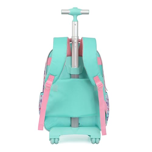 Cartoon Rolling Backpack for Boys Girls, Kids 5 Pcs Wheeled Backpack, Travel Backpack for Elementary Students (Shell Green) - color: Shell Green