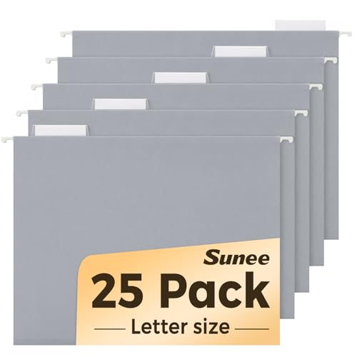 SUNEE 25 Pack Hanging File Folders, Gray Folders, Hanging File Folders Letter Size with 1/5-cut Tabs, Stay Organized for Your Home and Office Bulk File and Documents - color: Gray