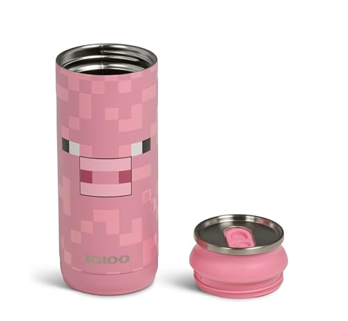 Igloo MineCraft Pig 16 oz Stainless Steel Hydration Can, Insulated Water Bottle, Reusable Travel Mug - color: 16 Oz Pig