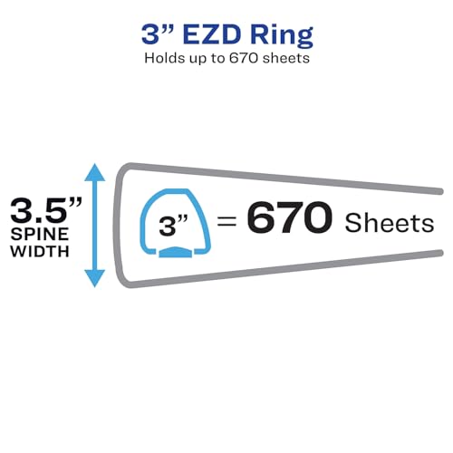 Avery Durable View 3 Ring Binders, 3" EZD Rings, 6 White Binders (09701) - size: 3", style: 6 Pack