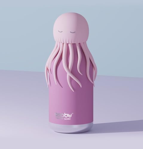 asobu Bestie Bottle Insulated Stainless Steel Water Bottle with Detachable Soft Animal Head Fun Drinking For Kids and Teens with Flexible Reusable Straw 16 Ounce - color: JellyFish