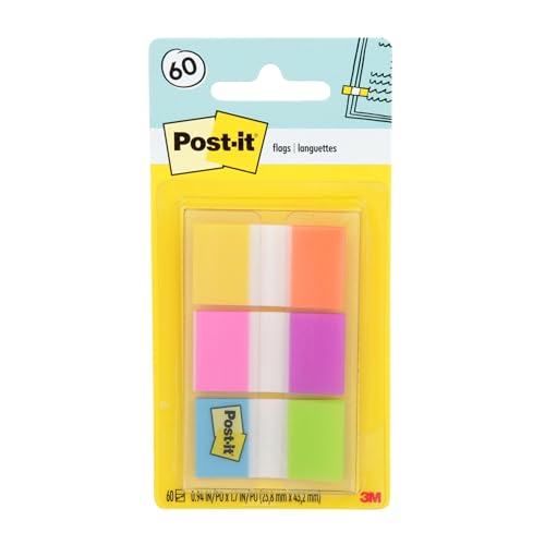 Post-it Flags, 0.94 in. x 1.7 in., One Dispenser with 20-Count Sticky Tabs in Alternating Colors (60 Flags Total), Removable Page Markers for Books, Planners, Calendars, and Other Paper Types - size: Pack of 1