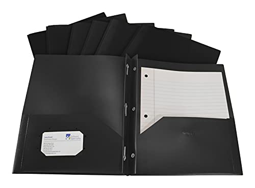 School Smart 2-Pocket Poly Folders with Fasteners, Black, Pack of 25 - color: Black, style: Fasteners