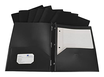 School Smart 2-Pocket Poly Folders with Fasteners, Black, Pack of 25 - color: Black, style: Fasteners