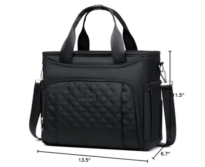 AIJIEKE Large Insulated Lunch Bag for Women Men, Work Lunch Box Tote, Black | Leakproof, durable multi-compartment cooler. Reusable with shoulder strap. Perfect for travel meal prep, picnic, beach - color: Black
