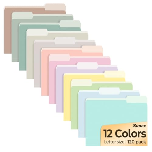 SUNEE File Folders, 120 Pack Manilla Folders 8.5 x 11, 12 Colors Folder Office Organization Home School Folders for Documents Files Paper - color: 12 Bright Colors