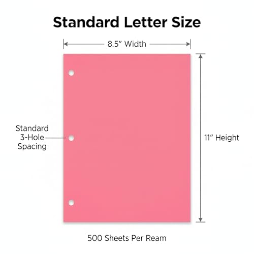 Copy And Printing Color Paper, 20 Lb. 3 Hole Punch 500 Sheets Per Ream. (Cherry) - color: Cherry
