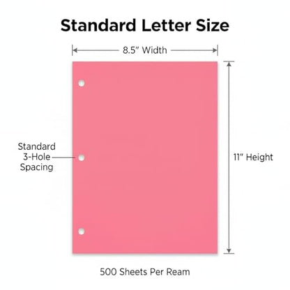 Copy And Printing Color Paper, 20 Lb. 3 Hole Punch 500 Sheets Per Ream. (Cherry) - color: Cherry