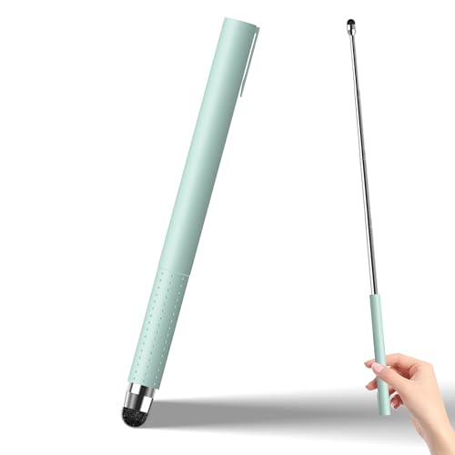 Universal Telescopic Stylus Pen for Touch Screens, Retractable Pointer Stick Stylus with Special Flocking Tip, Pointer Finger Stick, Anti Slip Pen Clip，Green - color: Green