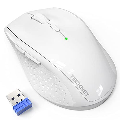 TECKNET Wireless Mouse, 2.4G Computer Mouse with 6-Level Adjustable 4800 DPI, 30 Months Battery, Ergonomic Grips, 6 Buttons Portable for PC, Chromebook, Mac - White - color: White