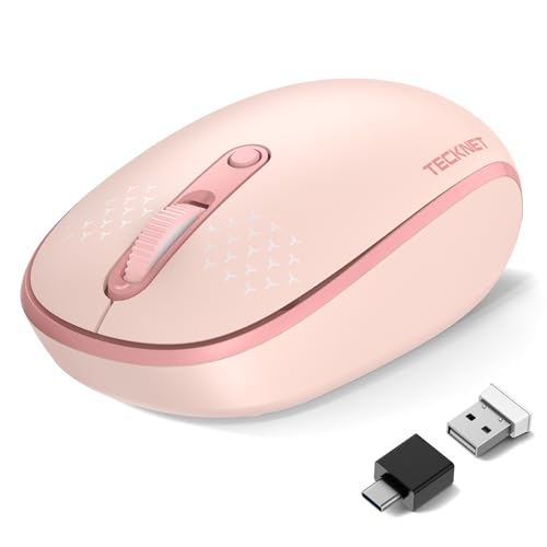 TECKNET Wireless Mouse,Bluetooth Mouse (BT5.3/5.0 & 2.4G) with USB Receiver Silent Optical Computer Mice，Wide Compatibility - color: Pink