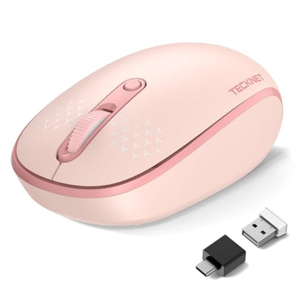 TECKNET Wireless Mouse,Bluetooth Mouse (BT5.3/5.0 & 2.4G) with USB Receiver Silent Optical Computer Mice，Wide Compatibility - color: Pink
