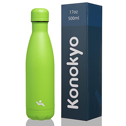 Konokyo Insulated Water Bottles,17 oz Double Wall Stainless Steel Vacumm Metal Flask for Sports Travel,Green - color: Green, size: 17 Ounces