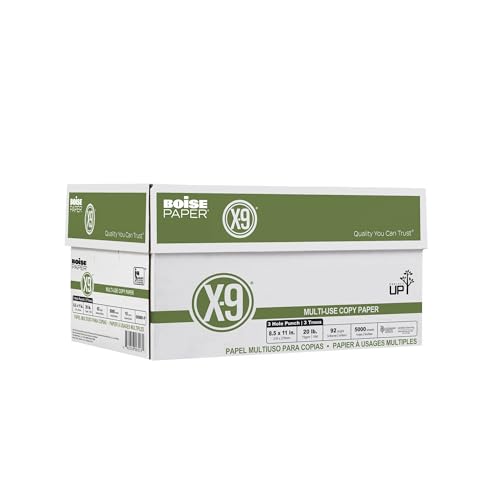 Boise Paper X-9 Multi-Use 3-Hole Punch Copy Paper – 10 Ream (5,000 Sheets) | 8.5" x 11" Letter | 92 Bright White - 20 lb. | OX-9001P-CTN - size: 10 Reams (5000 Sheets), style: 8.5 x 11, 3-Hole, 20 lb.