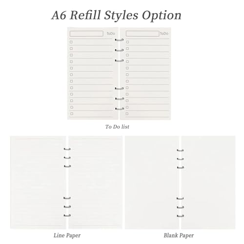 Multibey A6 Refill Paper, 3-Pack Planner Insert for A6 Binder, 100GSM Thick Refillable Paper, 6-Hole Filler Inserts, Loose Leaf Paper, 135 Sheets (270 Pages), Blank/Lined/To Do Inserts