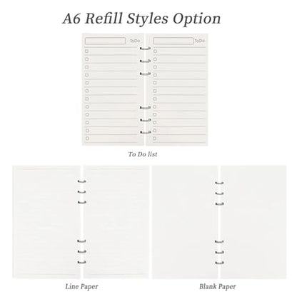 Multibey A6 Refill Paper, 3-Pack Planner Insert for A6 Binder, 100GSM Thick Refillable Paper, 6-Hole Filler Inserts, Loose Leaf Paper, 135 Sheets (270 Pages), Blank/Lined/To Do Inserts