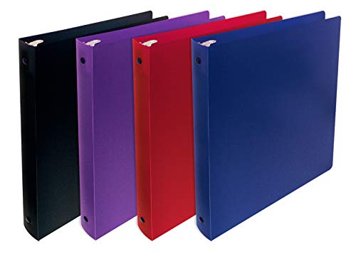 Better Office Products Flexible 3 Ring Poly Binder with Pocket, 1 Inch, Letter Size, 4 Pack-Red, Blue, Purple, and Black