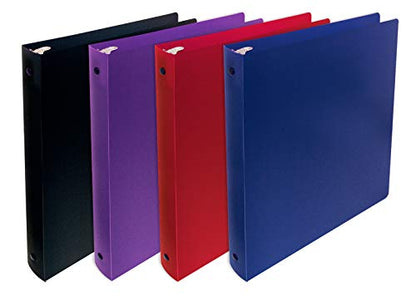 Better Office Products Flexible 3 Ring Poly Binder with Pocket, 1 Inch, Letter Size, 4 Pack-Red, Blue, Purple, and Black