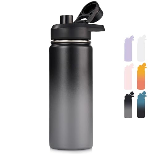 Fijinhom Insulated Water Bottle with Handle, 304 Stainless Steel Water Bottles with Wide Mouth, Double Wall Vacuum Sports Water Bottle, BPA Free, Keep Cold and Hot, 18 Ounces, Black/Gray - color: Black/Gray, size: 18 Ounces