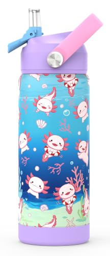 Boys Girls Axolotls Water Bottle for School，Kids 18 oz Insulated Stainless Steel Cup with Straw, Double-Wall Vacuum Leakproof Salamander - color: C15.Axolotls