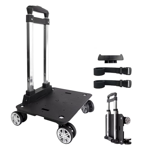 Backpack Trolley Wheeled Cart-Backpack Hand Truck with Luggage Strap,Aluminium Alloy Folding Trolley Cart for Bags Backpack Travel Luggage Cart - size: 4 Wheels with Standard Base