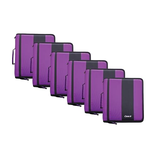 Case-it School Zipper Binder | 2" O-Rings | 350-Sheet | D-251 Deep Purple | Classic, Multiple Storage Pockets, Shoulder Strap, School & Office Organizer, 6-Pack - color: Deep Purple, size: 6 Pack