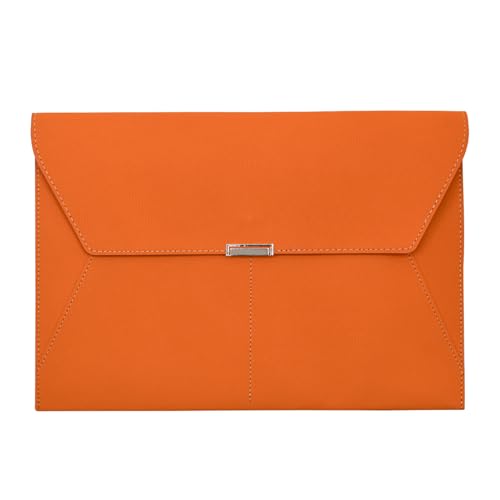 VANRA File Folder Document Holder Organizer Waterproof Portfolio Leather Folder Case with 3 Pockets, Filing Envelopes for A4 Letter Size Paper with Snap Magnetic Button Closure (Orange) - color: Orange