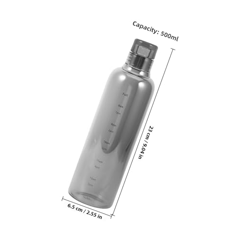 STAHAD Portable Glass Water Bottle 500ml with Time Scale High Temperature Resistant Small Gray Water Jug for Students Travel and Home Use