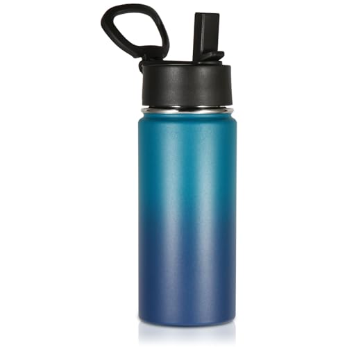 Volhoply Kids Insulated Water Bottle with Straw,16oz Stainless Steel Cold Water Bottles for School,BPA-Free Metal Wide Mouth Cups with Handle,Reusable Double Wall Vacuum Sport Flask(Dark Night,1) - color: Dark Night