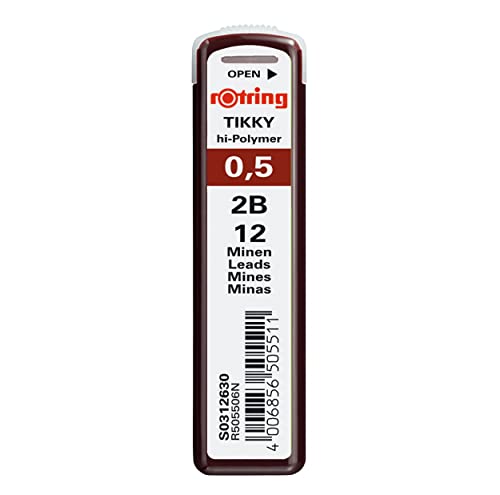 rOtring Tikky Mechanical Pencil Refills, 0.5mm, 2B, Pack of 10 (120 Leads)