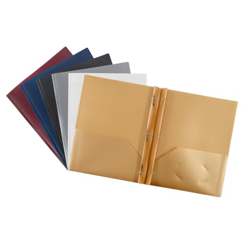 JAM PAPER Plastic Color POP Folders - 2 Pocket Durable Folders with Metal Prongs Fastener Clasps - Assorted Professional Colors - 6/Pack - color: Assorted Professional, size: 6 Per Pack
