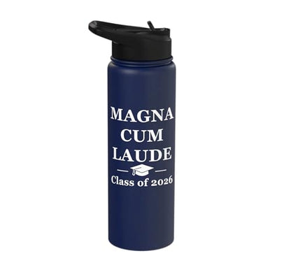 Magna Cum Laude Class Of 2026 Distinction Degree Graduation Stainless Steel Insulated Water Bottle - color: Navy Blue