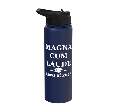 Magna Cum Laude Class Of 2026 Distinction Degree Graduation Stainless Steel Insulated Water Bottle - color: Navy Blue