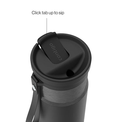 Contigo SnapSeal 709.8ml(24온스) 스테인리스 스틸 진공 단열 물병, 누출 방지 자동 닫힘 뚜껑, 휴대용 스트랩 및 재사용 가능한 빨대, BPA 프리 및 납 프리, 식기세척기 사용 가능 - color: 감초 건메탈, size: 24온스