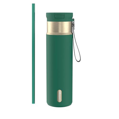 Contigo SnapSeal 709.8ml(24온스) 스테인리스 스틸 진공 단열 물병, 누출 방지 자동 닫힘 뚜껑, 휴대용 스트랩 및 재사용 가능한 빨대, BPA 프리 및 납 프리, 식기세척기 사용 가능 - color: 다크 에메랄드 샴페인, size: 24온스