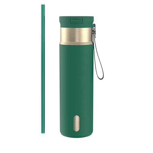 Contigo SnapSeal 709.8ml(24온스) 스테인리스 스틸 진공 단열 물병, 누출 방지 자동 닫힘 뚜껑, 휴대용 스트랩 및 재사용 가능한 빨대, BPA 프리 및 납 프리, 식기세척기 사용 가능 - color: 다크 에메랄드 샴페인, size: 24온스