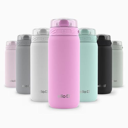 Ello Cooper 18oz Kids Stainless Steel Water Bottle with Straw and Carry Handle, Double Walled and Vacuum Insulated Metal, Leak Proof Locking Lid with Soft Silicone Spout, Reusable, BPA Free, Bubblegum - color: Bubblegum, size: 18 Ounces