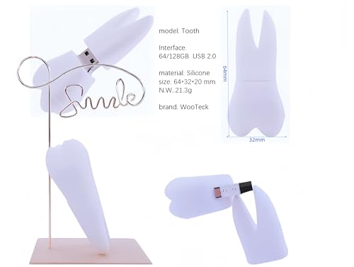 128GB Cartoon Lovely Tooth USB Flash Drive Pendrive Cute Novelty Memory Stick - color: Tooth, size: 128GB