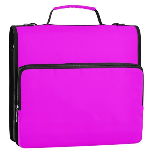 3 Rings 1.5 inch Binder with Extra Pockets with Shoulder Strap Laege Capacity Documents Files Storage Bag for Middle School Fuchsia - color: Fuchsia