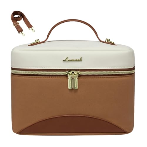 LOVEVOOK Insulated Lunch Bag for Women,Adult Lunch Box for Women,Leakproof Cooler Bag for Office Picnic Hiking Beach,Lunch Tote Bag with Adjustable Shoulder Strap - color: Off White with Light Brown, size: Medium