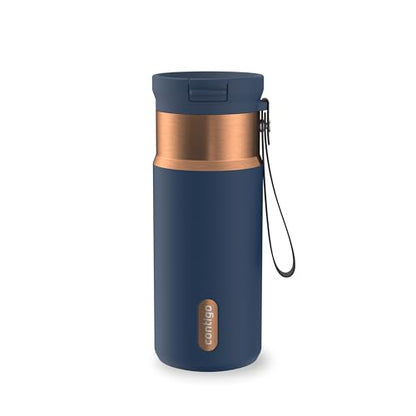 Contigo SnapSeal 473.2ml(16온스) 스테인리스 스틸 진공 단열 물병, 누출 방지 자동 닫힘 뚜껑(빨대 호환) 및 휴대용 스트랩, BPA 프리 및 납 프리, 식기세척기 사용 가능 - color: 어비스 브론즈, size: 16온스