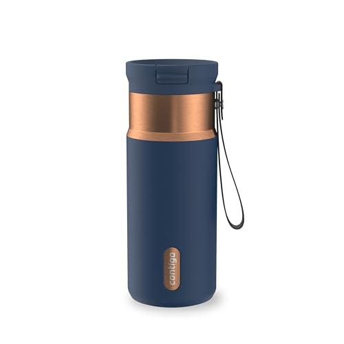 Contigo SnapSeal 473.2ml(16온스) 스테인리스 스틸 진공 단열 물병, 누출 방지 자동 닫힘 뚜껑(빨대 호환) 및 휴대용 스트랩, BPA 프리 및 납 프리, 식기세척기 사용 가능 - color: 어비스 브론즈, size: 16온스