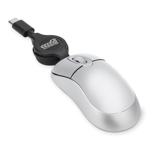 EEEKit Mini Wired USB C Mouse, 3-Button Retractable Corded Mouse Optical Computer Mice for Laptop PC MacBook iPad Smartphones, Silver - color: sliver