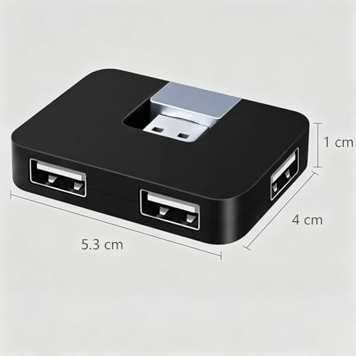 USB 2.0 Hub, 4-Port Mini U-Shape Data Transfer Hub for PC Laptop Desktop, Plug and Play, Black