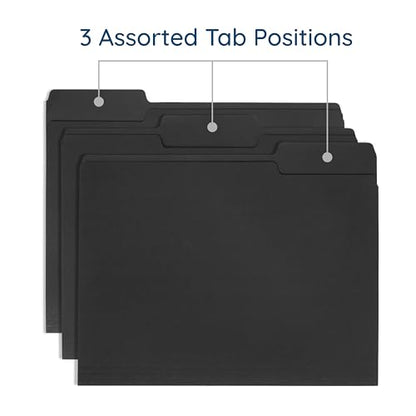 Blue Summit Supplies 100 Black File Folders, Letter Size, 1/3 Cut Tab, 11pt | Durable 11pt black paper, 1/3 cut tabs, holds letter size documents, home and office color coded filing - color: Standard Black