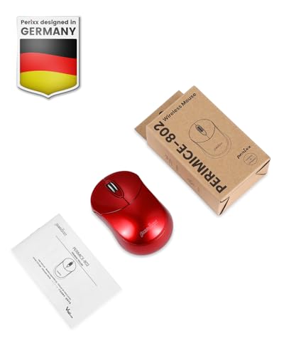 Perixx PERIMICE-802R Bluetooth Wireless Mouse – Compact Portable Design for Windows, macOS, iOS, and Android – 1200 DPI Optical Sensor – Red