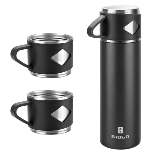 Stainless Steel Thermo 700ml/23.7oz Vacuum Insulated Bottle with Cup for Coffee Hot drink and Cold drink water flask.(Black,Set) - color: Black (Set), size: 23.7 Ounces